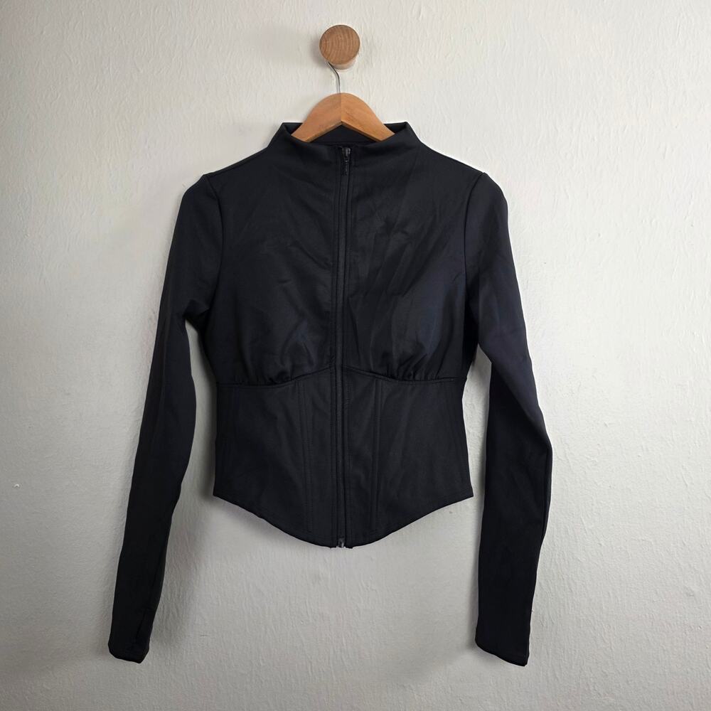 NWT TA3 Long Sleeve Corsety Jacket in Black Waist Shaping Top High Neck Large